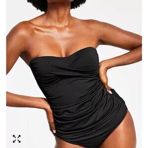Anne Cole Twist-Front Ruched Tankini Top Black Size Medium